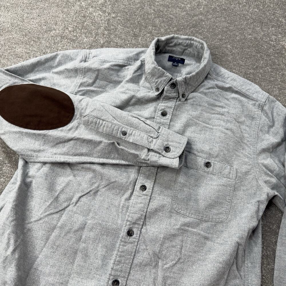 J.Crew Oxford Button Down Shirt Gray Elbow Patch Cotton Casual Mens M Preppy‎